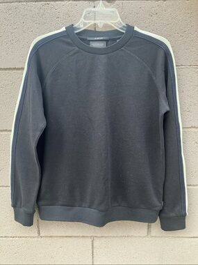 Scotch & Soda Black Crewneck with Navy and White Shoulder Stripes
